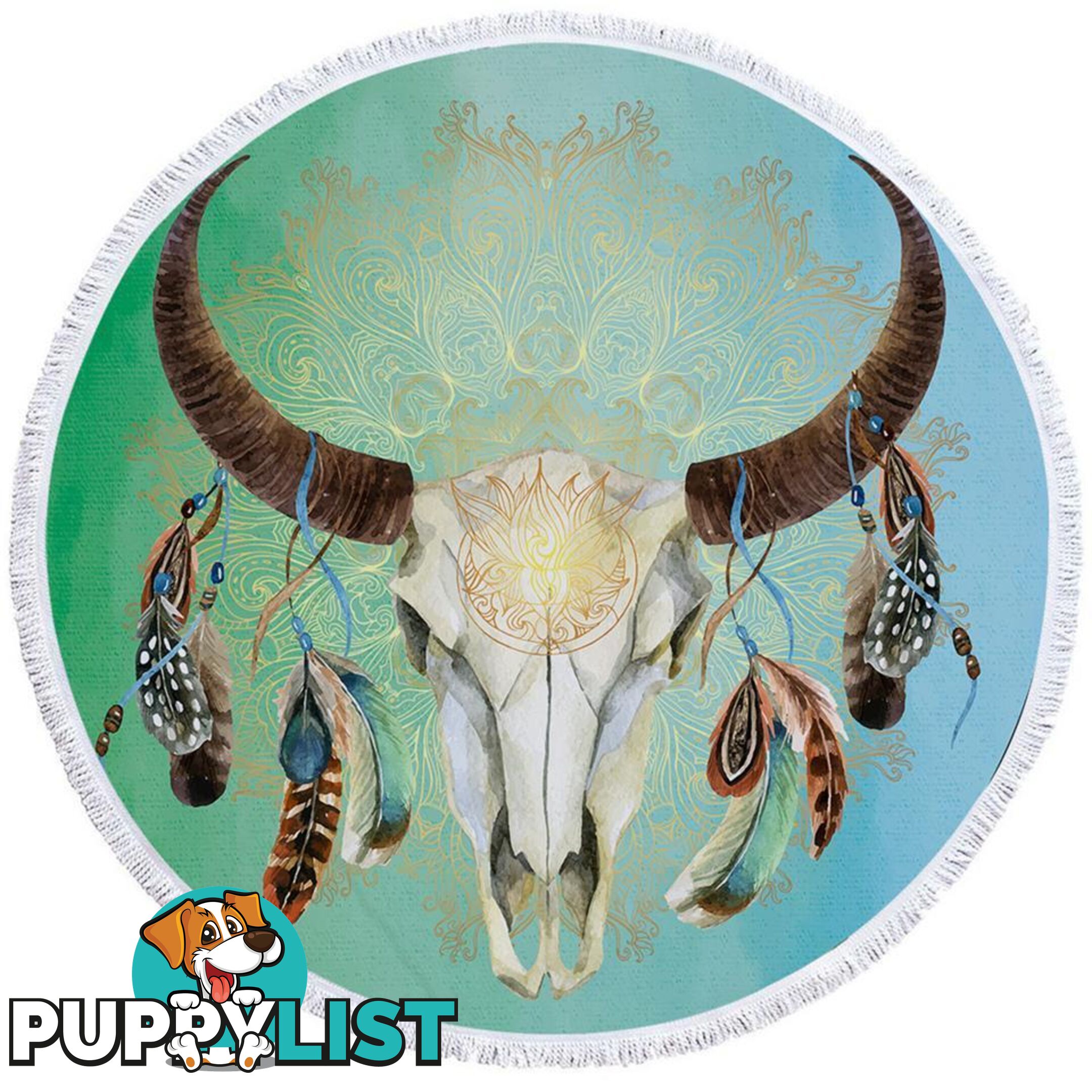 Green Blue Bull Skull Beach Towel - Towel - 7427046319553