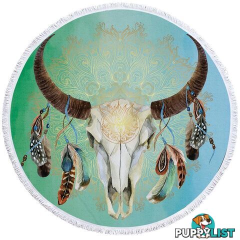 Green Blue Bull Skull Beach Towel - Towel - 7427046319553