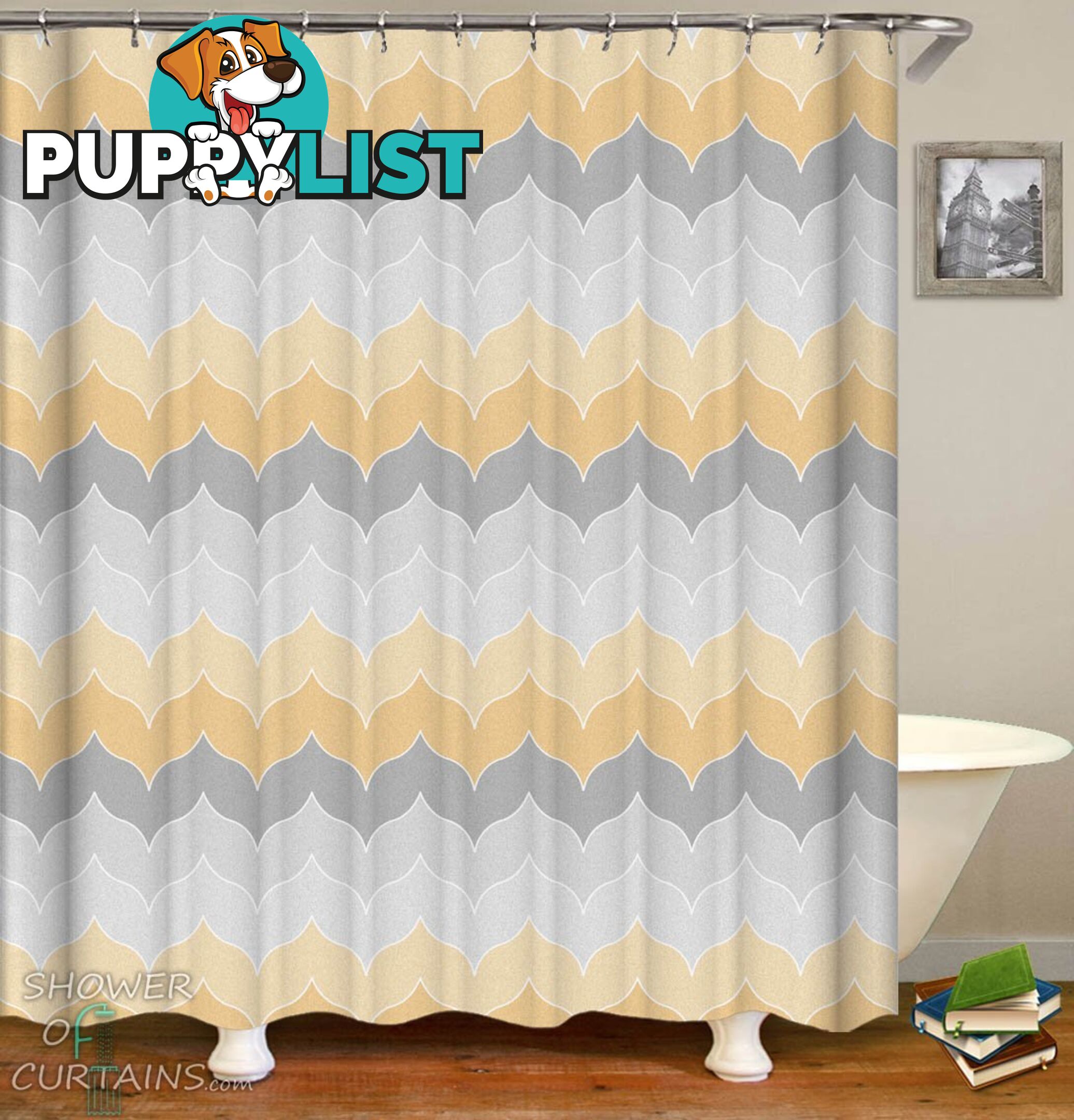 Pastel Grey Yellow Shower Curtain - Curtain - 7427046289498