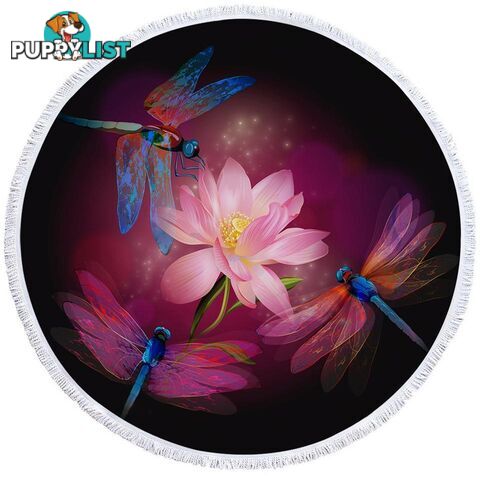 Flower and Dragonflies Beach Towel - Towel - 7427046323574