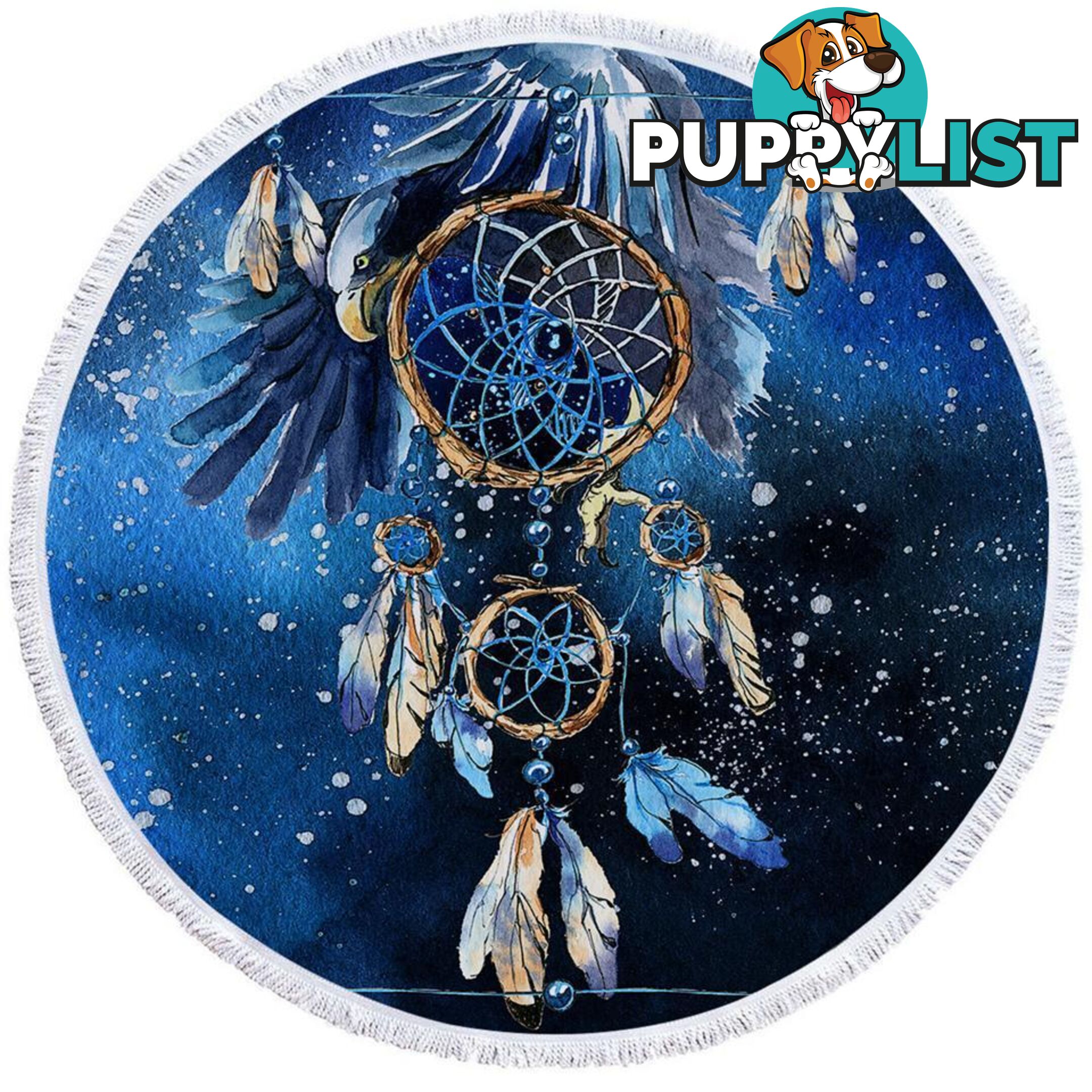 Blue Eagle Dream Catcher Beach Towel - Towel - 7427046311298