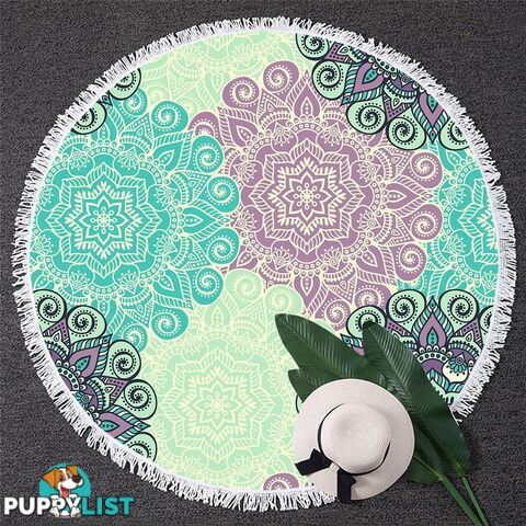 Turquoise and Lilac Mandala Beach Towel - Towel - 7427046333627