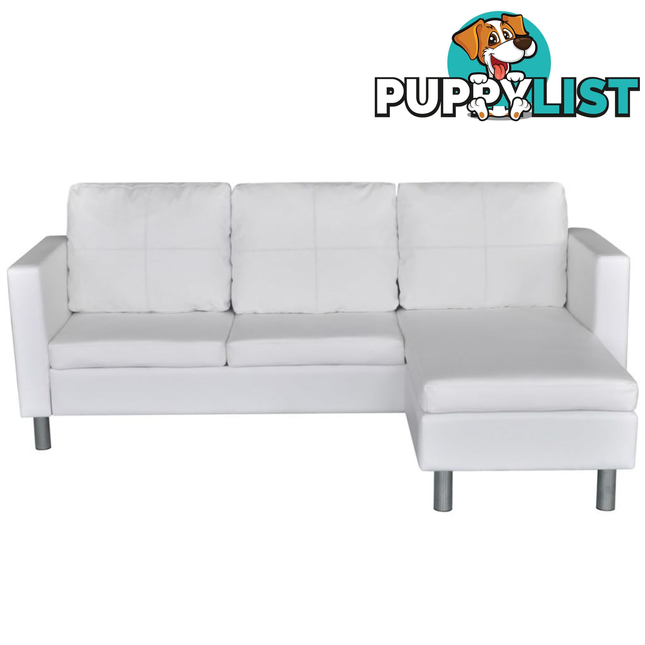 3 Seater L-shaped Sectional Artificial Leather Sofa - White - Unbranded - 4326500433664