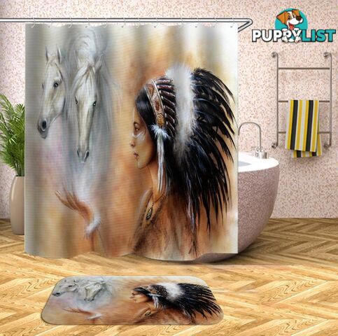 Native American Girl And Horses Shower Curtain - Curtains - 7427045954434