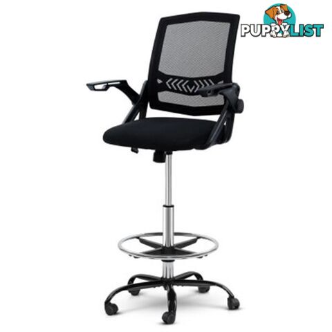 Office Chair Veer Drafting Stool Mesh Flip Up Armrest Black - Artiss - 7427046189675