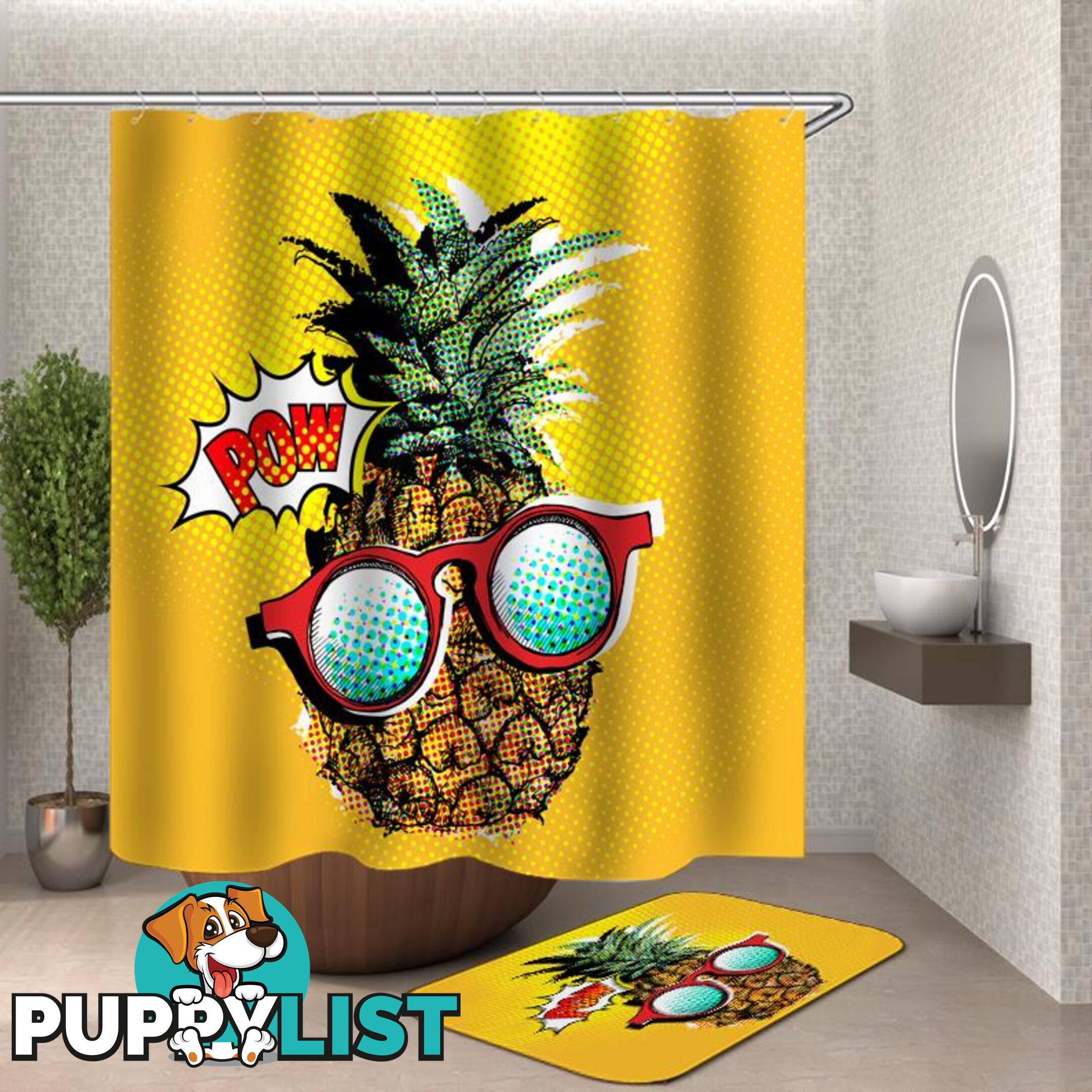 Comic Pineapple Shower Curtain - Curtain - 7427046109642