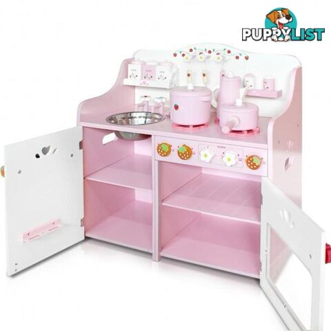 Wooden Kitchen Play Set - Pink - Keezi - 4326500261922