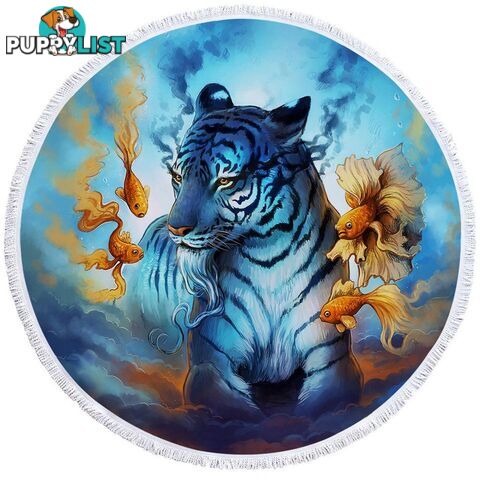 Blue Tiger and Fish Beach Towel - Towel - 7427046329026