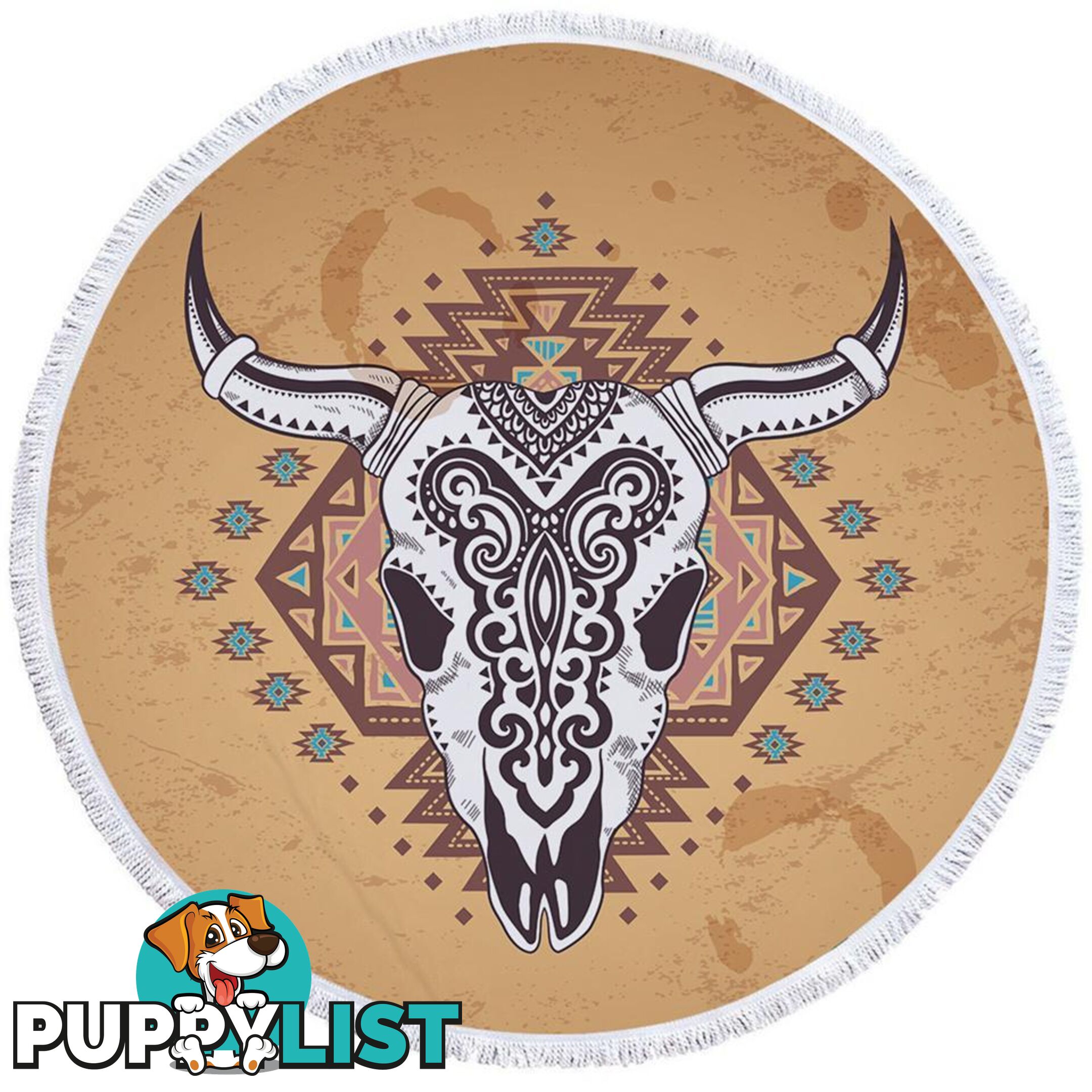 Indian Bull Skull Beach Towel - Towel - 7427046306669