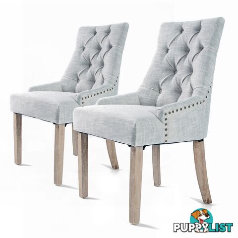 2X French Provincial Oak Leg Chair AMOUR - GREY - Unbranded - 9352338007963