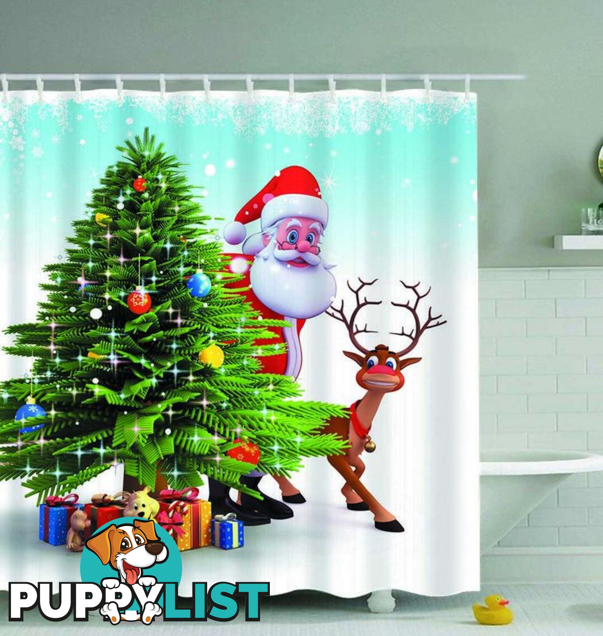 Santa And Reindeer Sneaking Out Shower Curtain - Curtains - 7427046062886