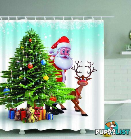 Santa And Reindeer Sneaking Out Shower Curtain - Curtains - 7427046062886