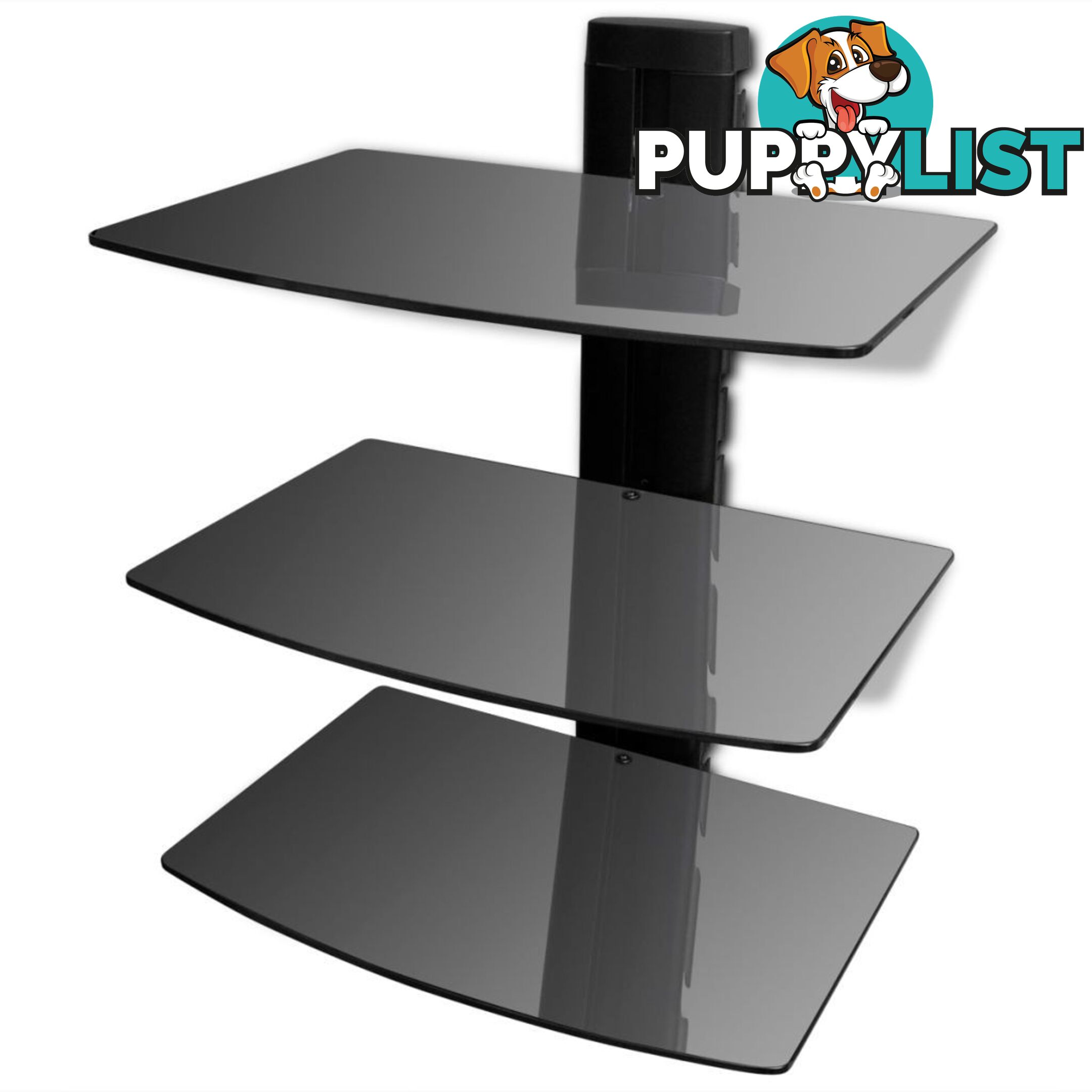 3-Tier Wall Mounted Glass DVD Shelf - Black - Unbranded - 4326500419408