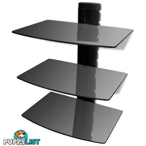 3-Tier Wall Mounted Glass DVD Shelf - Black - Unbranded - 4326500419408