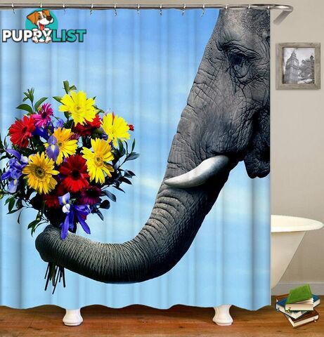 Elephant Holding Colorful Flowers Shower Curtain - Curtain - 7427046032100