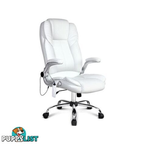 PU Leather 8 Point Massage Office Chair - White - Unbranded - 9350062191415