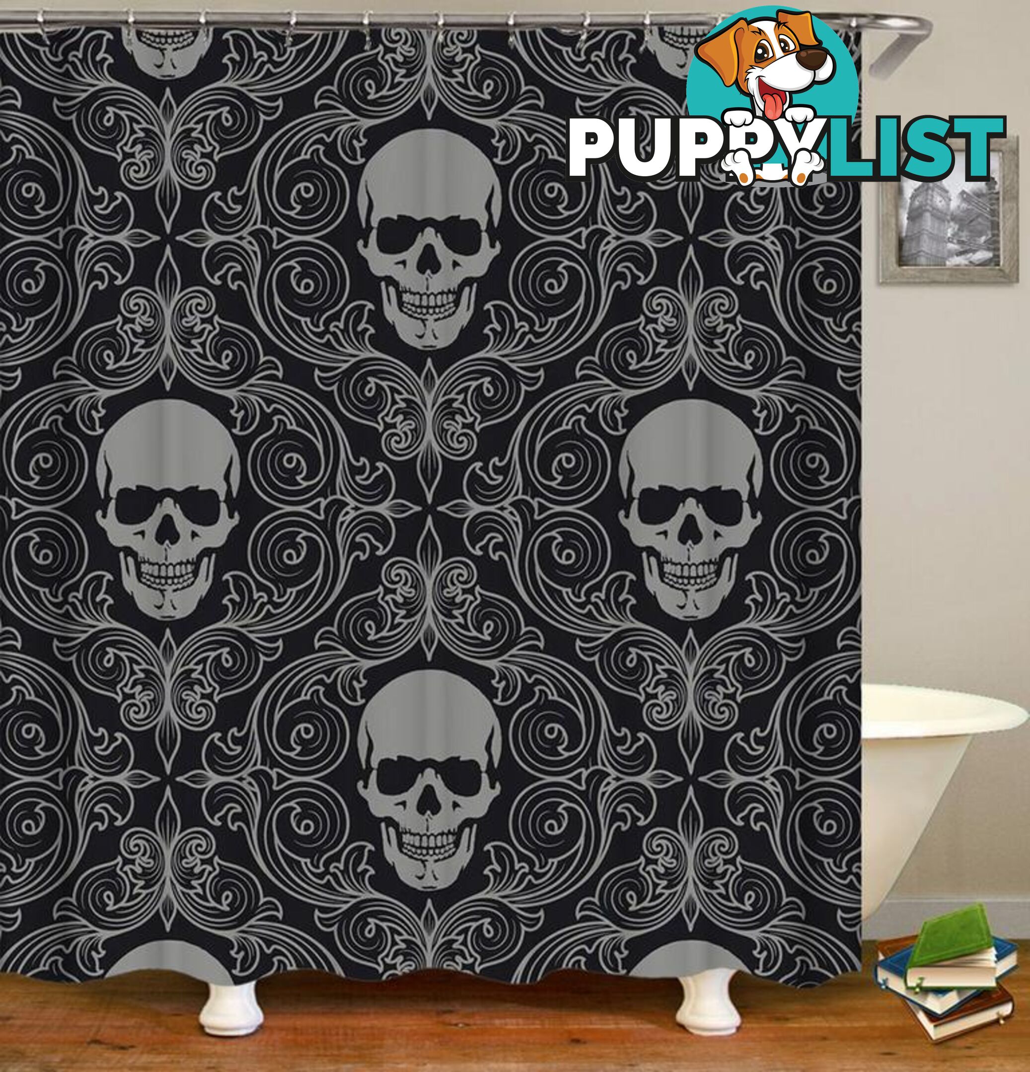 Four Skulls Pattern Shower Curtain - Curtain - 7427045989214