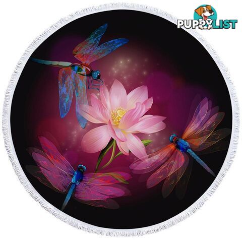 Flower and Dragonflies Beach Towel - Towel - 7427046323567