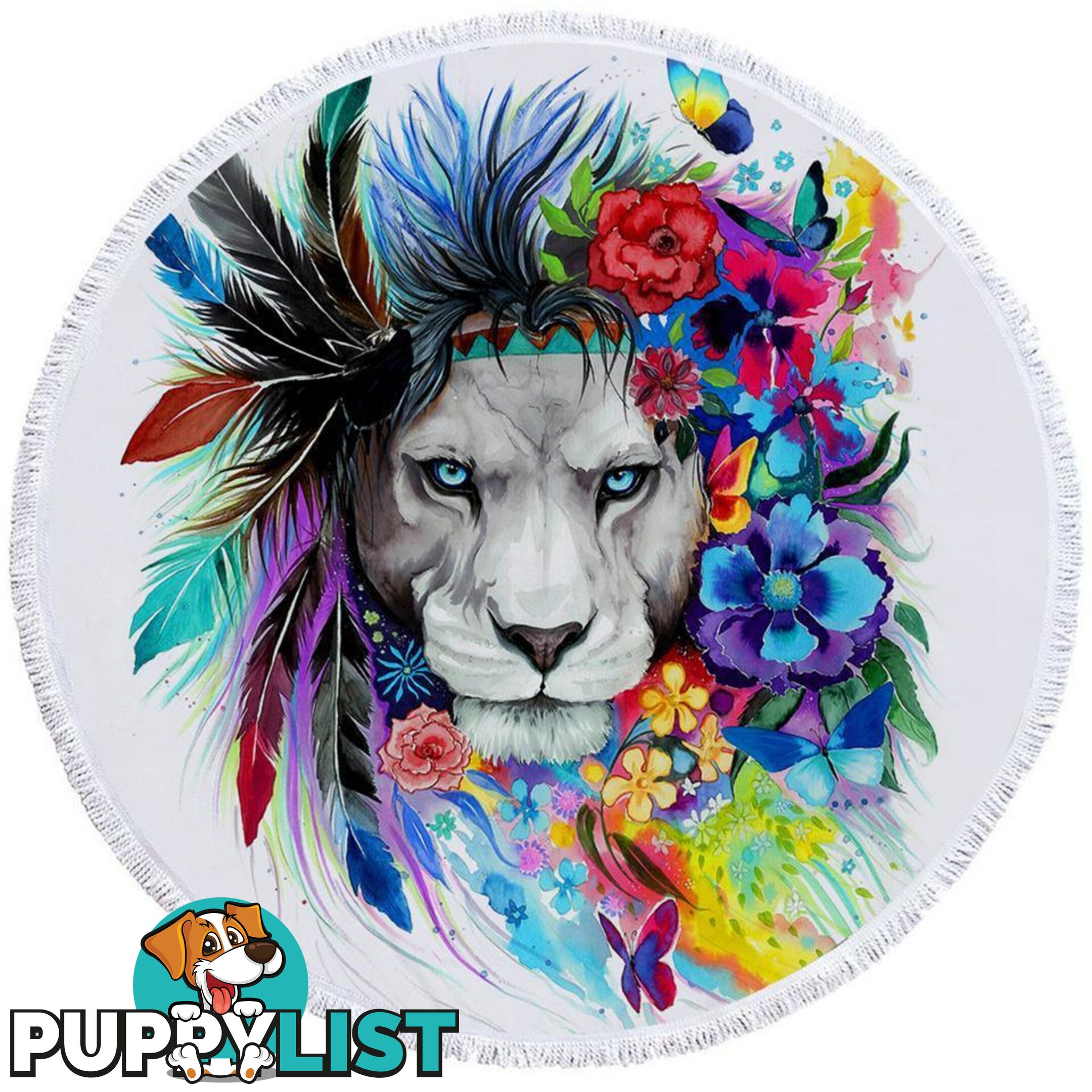 Floral Lion Beach Towel - Towel - 7427046330428