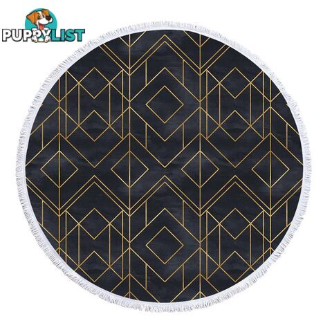 Golden Geometric Over Dark Beach Towel - Towel - 7427046341738