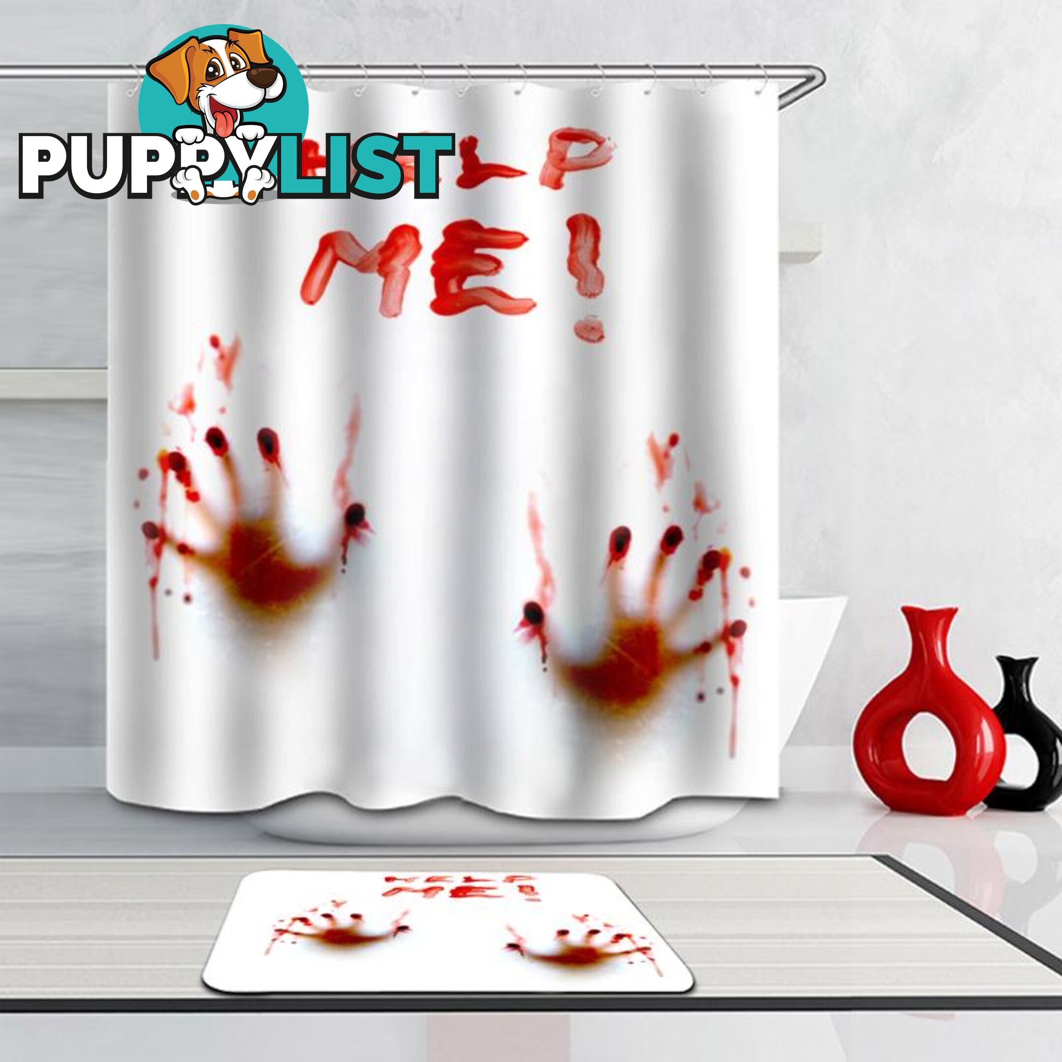 "Help Me(!)" Bloody Hands Shower Curtain - Curtain - 7427005917233