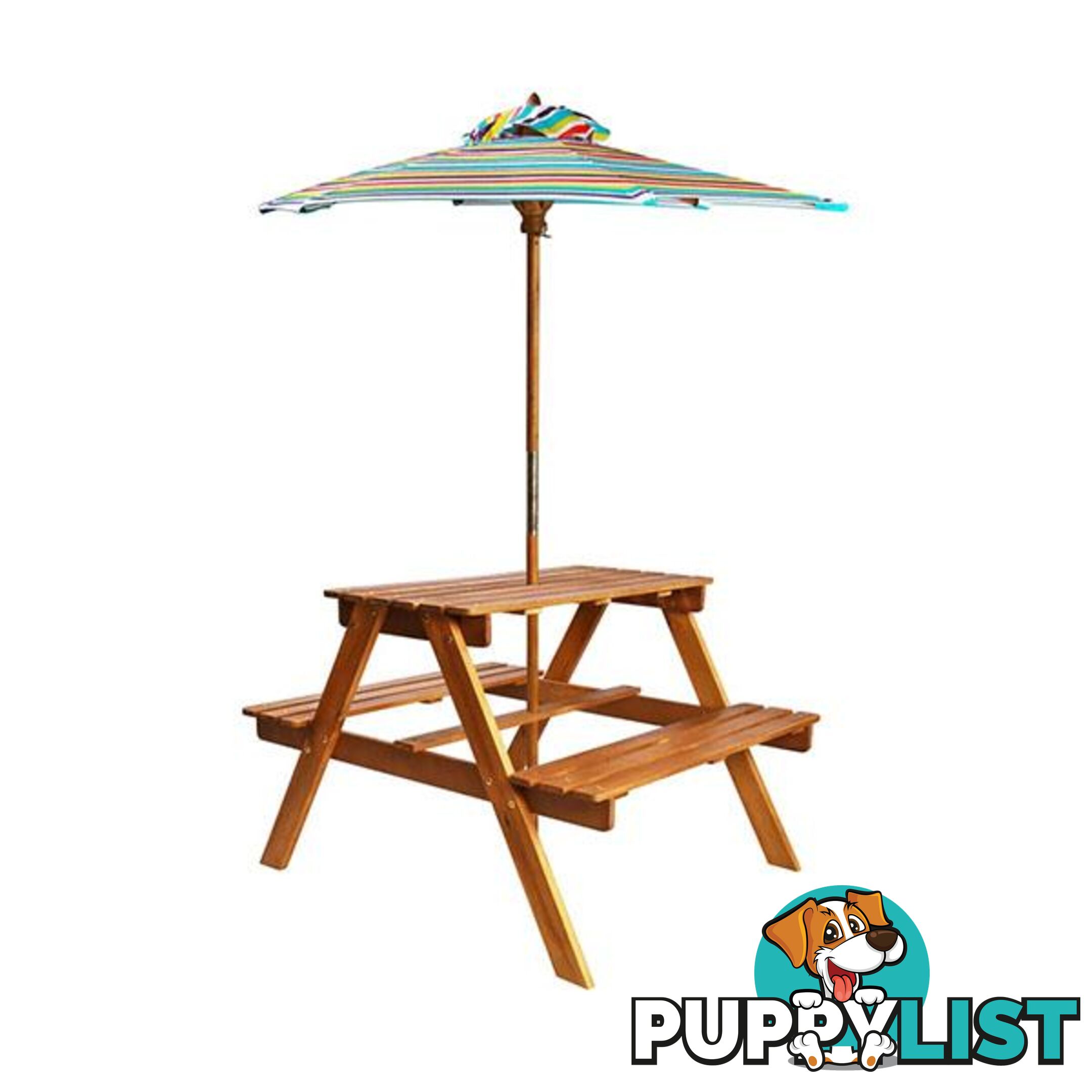 Kids Picnic Table With Parasol 79 X 90 X 60 Cm Solid Acacia Wood - Unbranded - 8718475613664