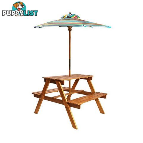 Kids Picnic Table With Parasol 79 X 90 X 60 Cm Solid Acacia Wood - Unbranded - 8718475613664