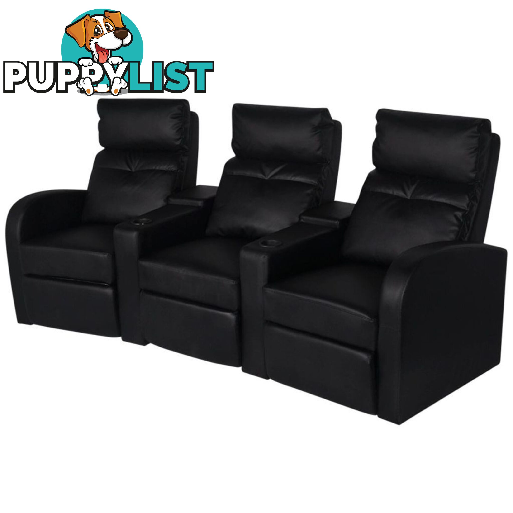 3-Seat Artificial Leather Recliner - Black - Unbranded - 4326500433718