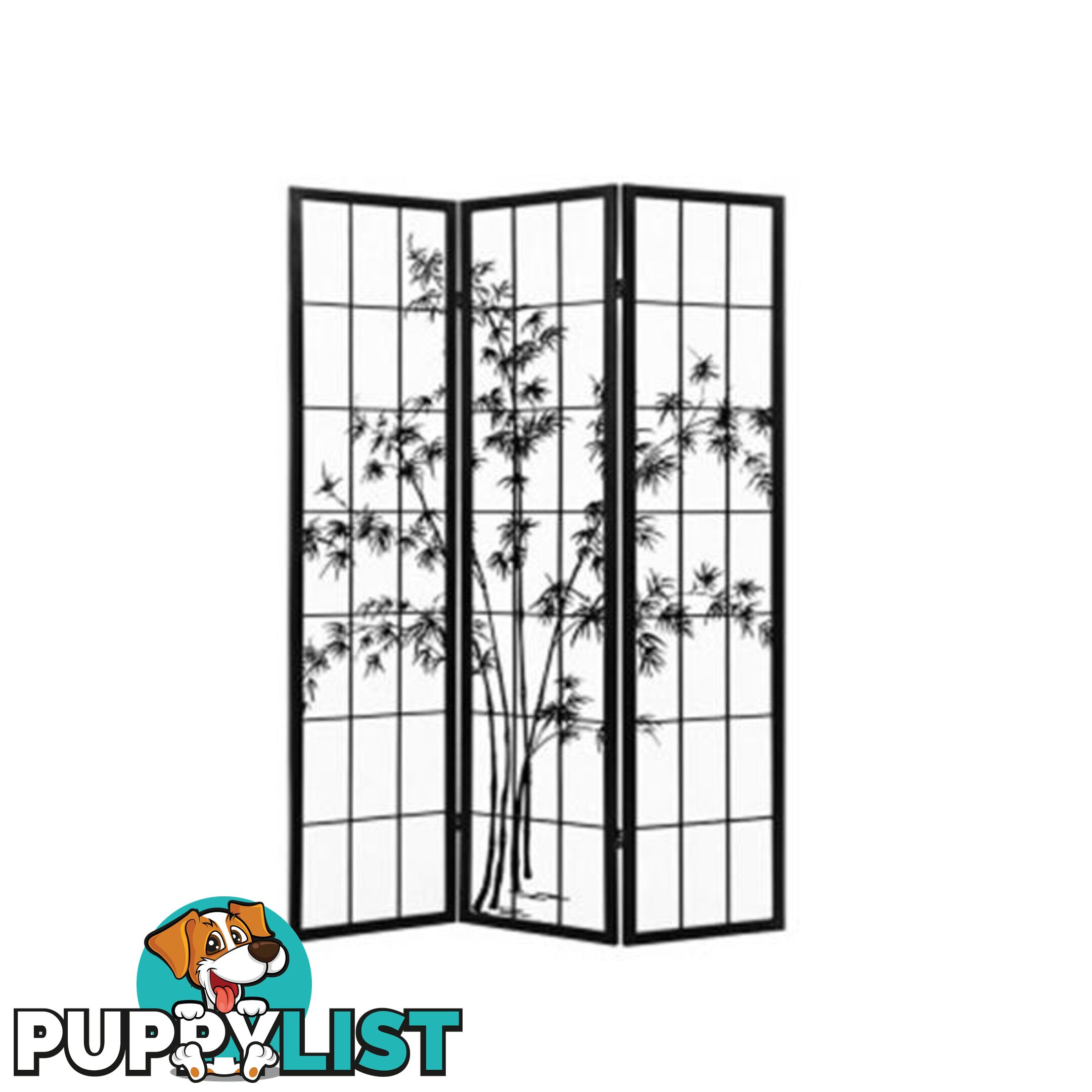 Room Divider Screen Privacy Pine Wood Stand Shoji Bamboo Black White - Artiss - 9355720047417