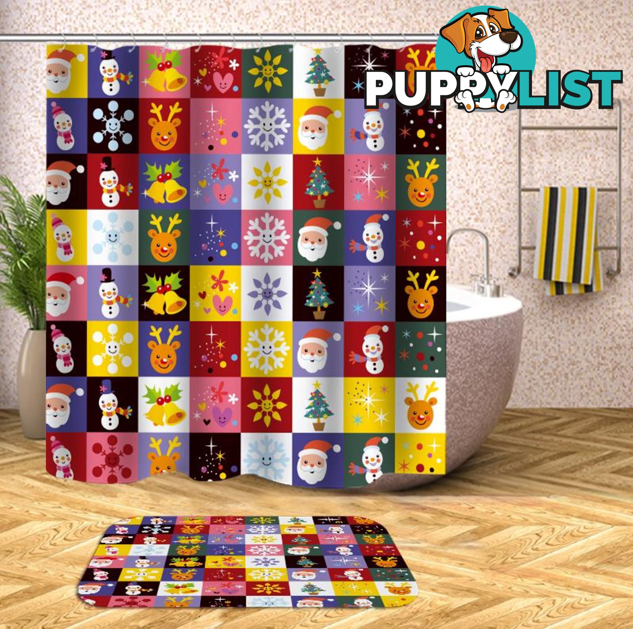 Colorful Christmas Checkers Shower Curtain - Curtain - 7427045989726