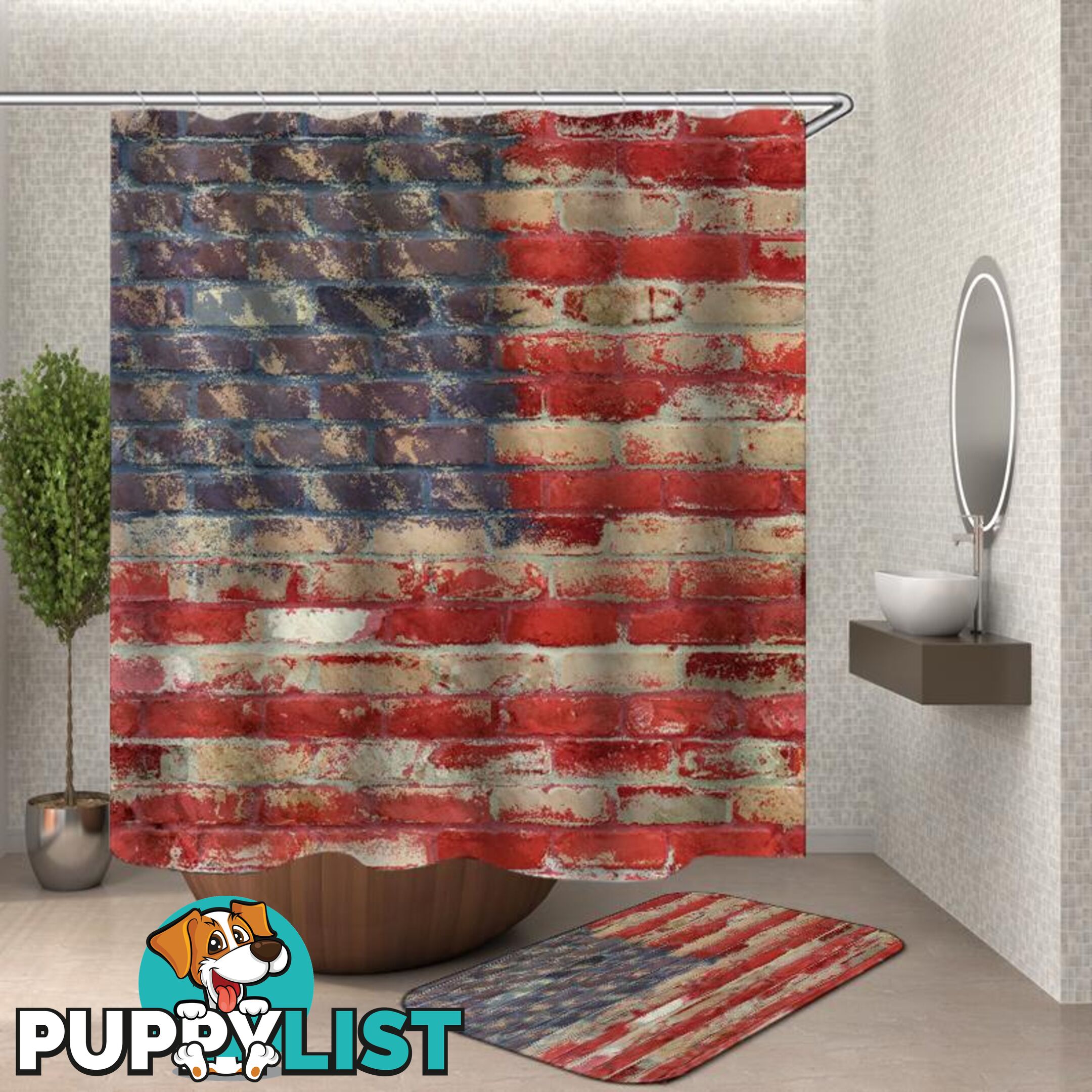 Brick Wall American Flag Shower Curtain - Curtain - 7427046112598