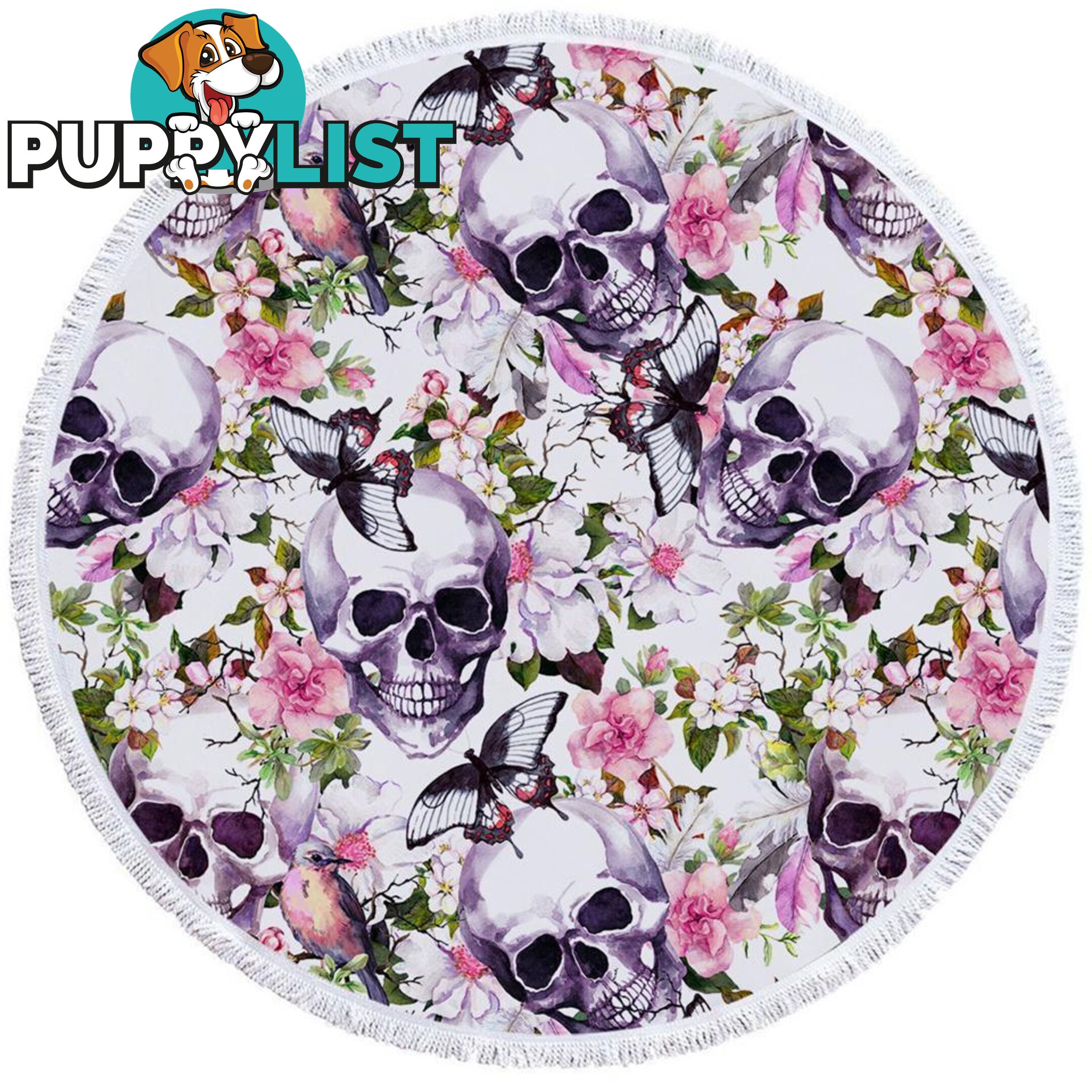 Floral Skulls Beach Towel - Towel - 7427046308465