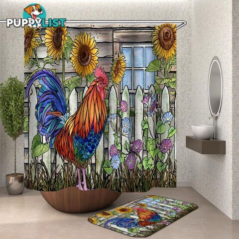 Sunflowers And Rooster Painting Shower Curtain - Curtain - 7427046119948