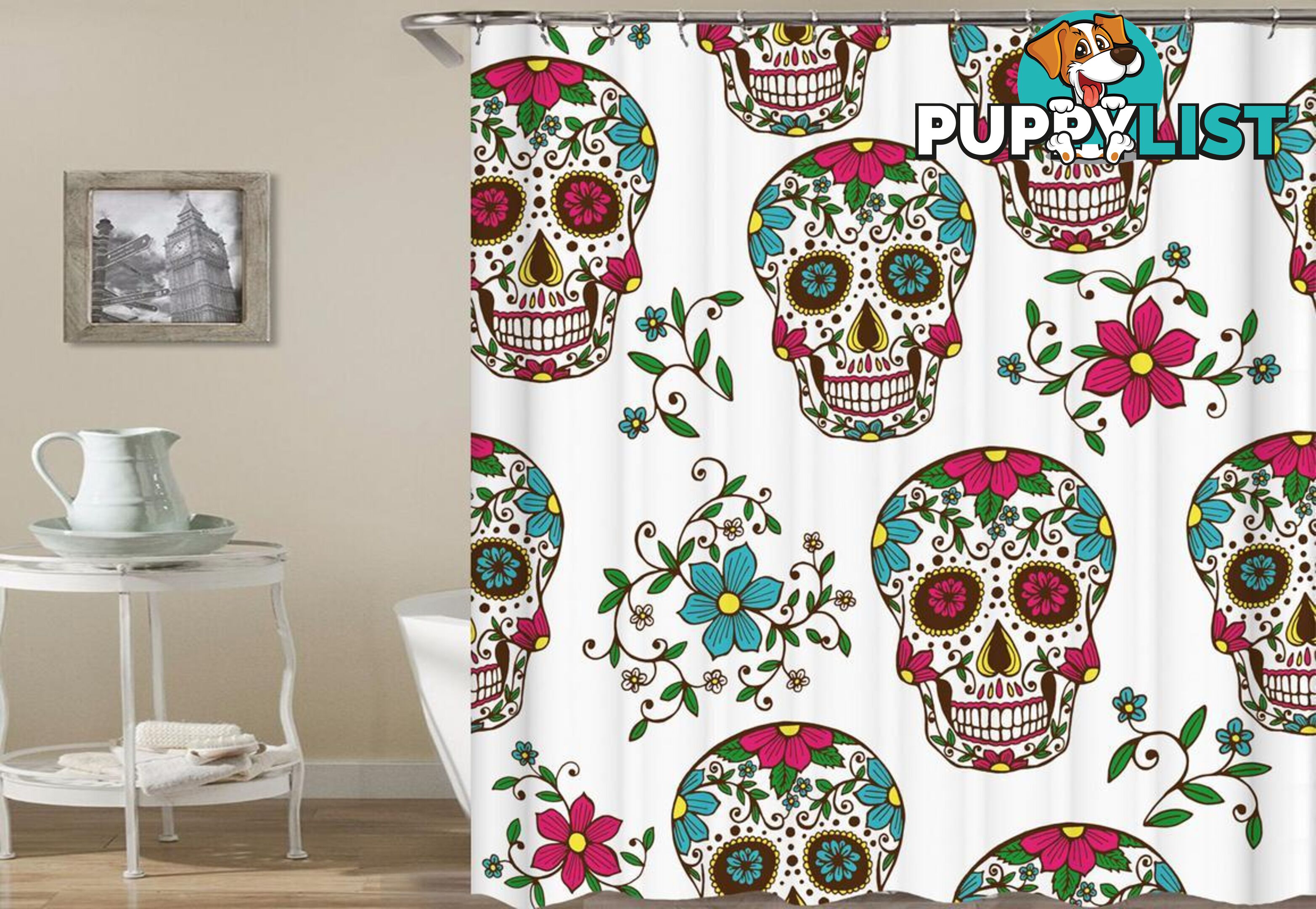 Colorful Blooming Skulls Shower Curtain - Curtain - 7427005910067