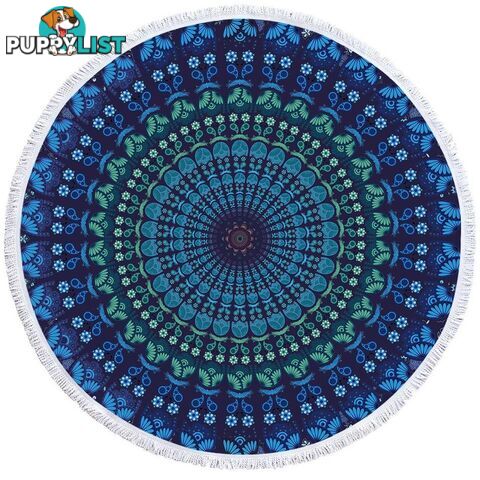 Blue Hues Mandala Circle Beach Towel - Towel - 7427046326704