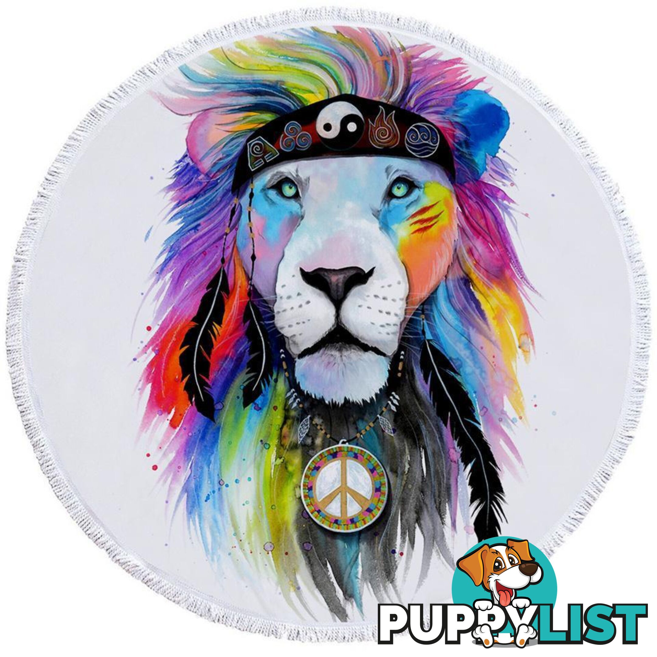 Hippie Lion Beach Towel - Towel - 7427046329767