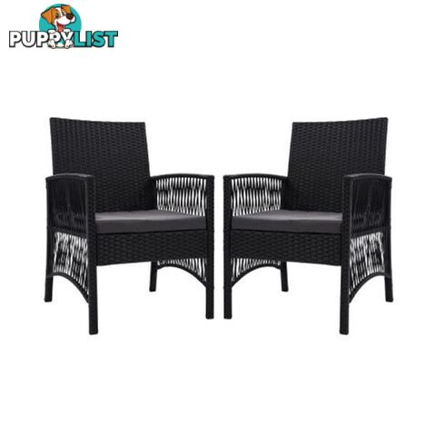 Outdoor Furniture Dining Chairs Rattan Garden Patio Cushion Black X2 - Gardeon - 9355720097832