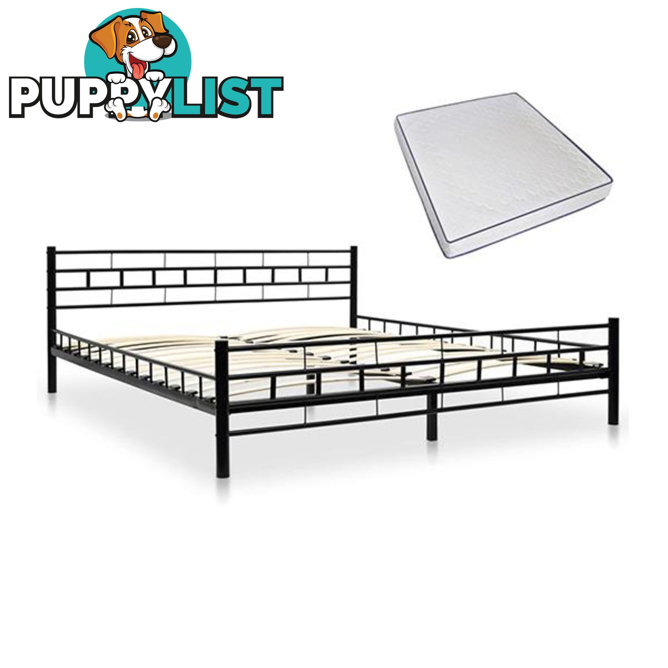 Metal Bed With Memory Foam Mattress Black - Bed - 7427046167994