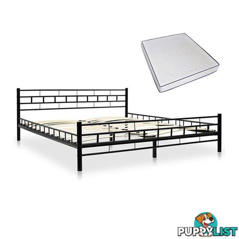 Metal Bed With Memory Foam Mattress Black - Bed - 7427046167994