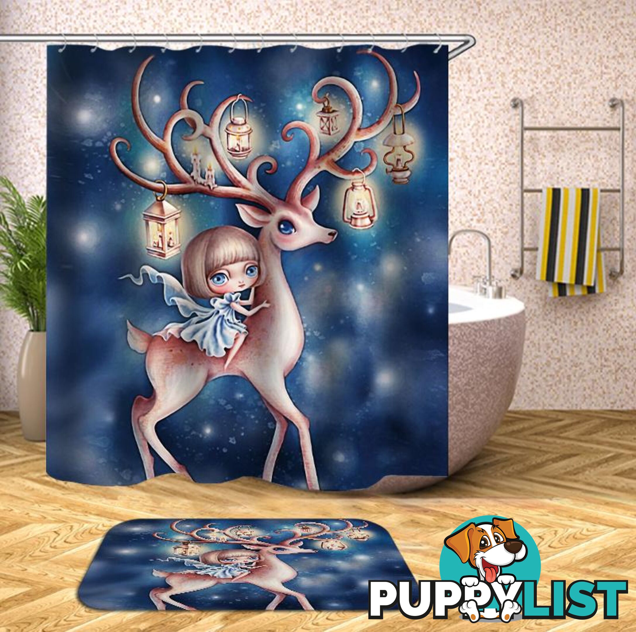 Cartoon Girl Riding A Deer Shower Curtain - Curtain - 7427045945555