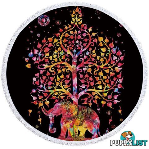 Black Background Fire Colors Indian Elephant Beach Towel - Towel - 7427046326216