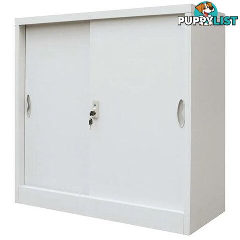 Grey Office Cabinet with Sliding Metal Doors - Unbranded - 9476062103934