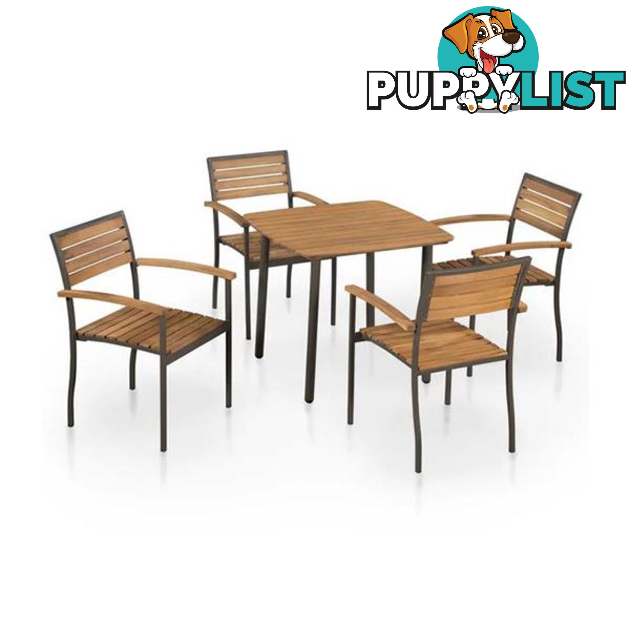 5 Piece Outdoor Dining Set Solid Acacia Wood And Steel - Unbranded - 8718475614685