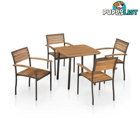 5 Piece Outdoor Dining Set Solid Acacia Wood And Steel - Unbranded - 8718475614685