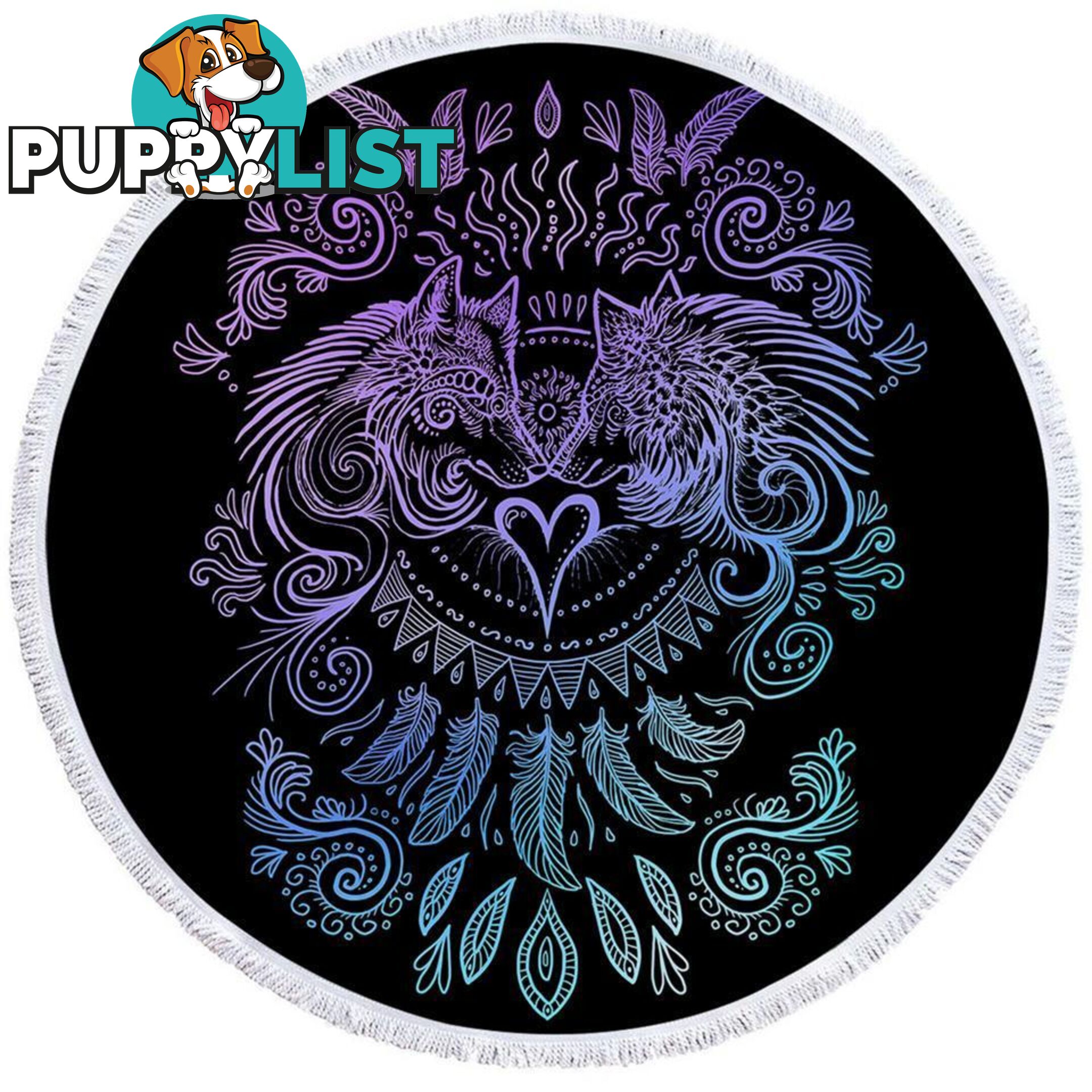 Purplish and Blue Wolfs Over Black Beach Towel - Towel - 7427046329118