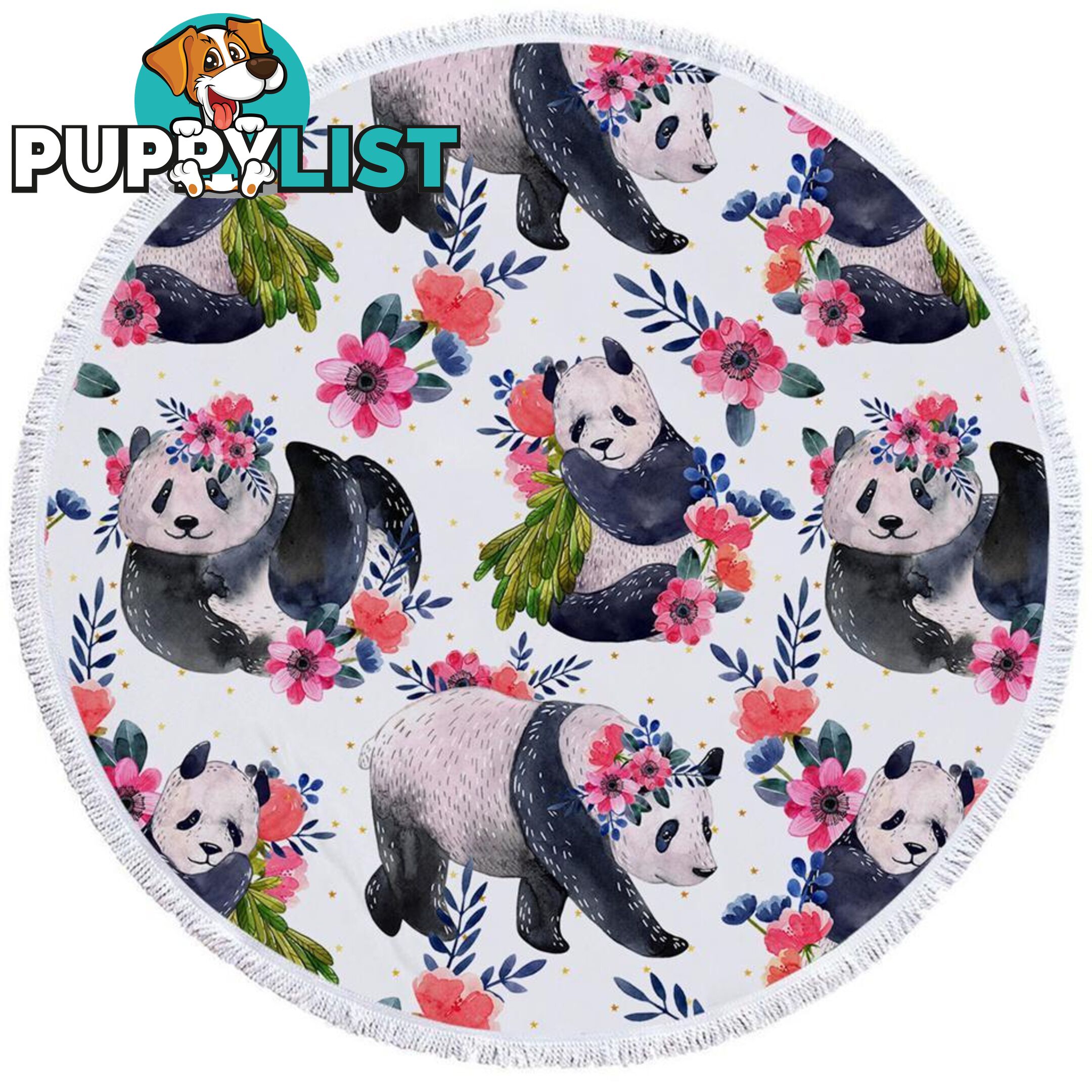 Floral Pandas Beach Towel - Towel - 7427046305853