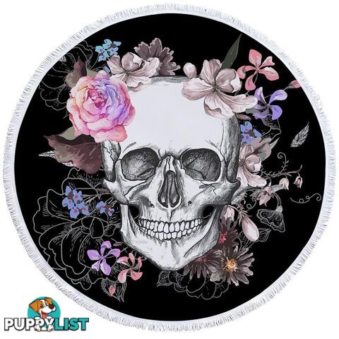 Floral Skull Drawing Beach Towel - Towel - 7427046312301