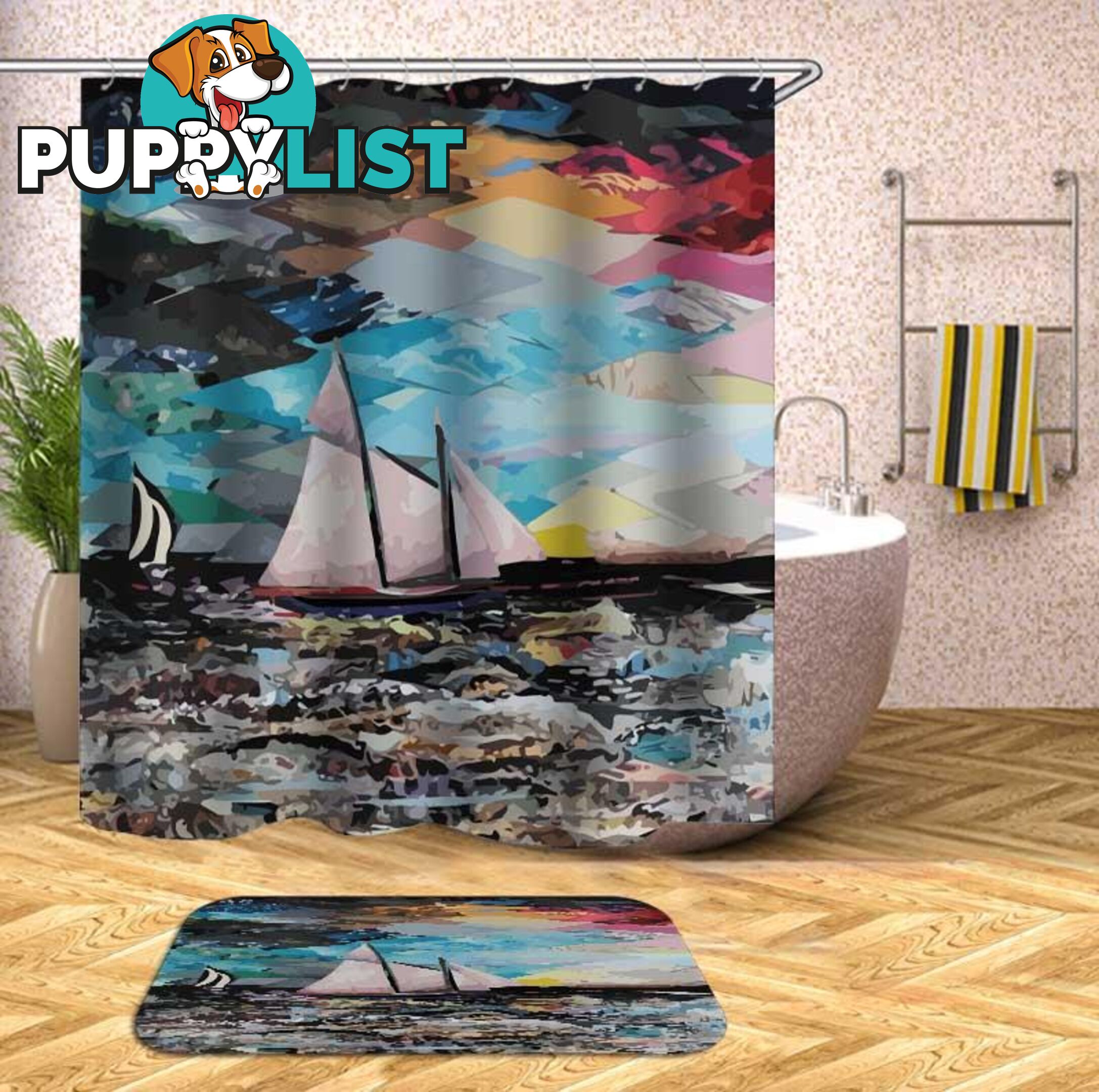 Art Painting Sailboat Shower Curtain - Curtain - 7427046051347