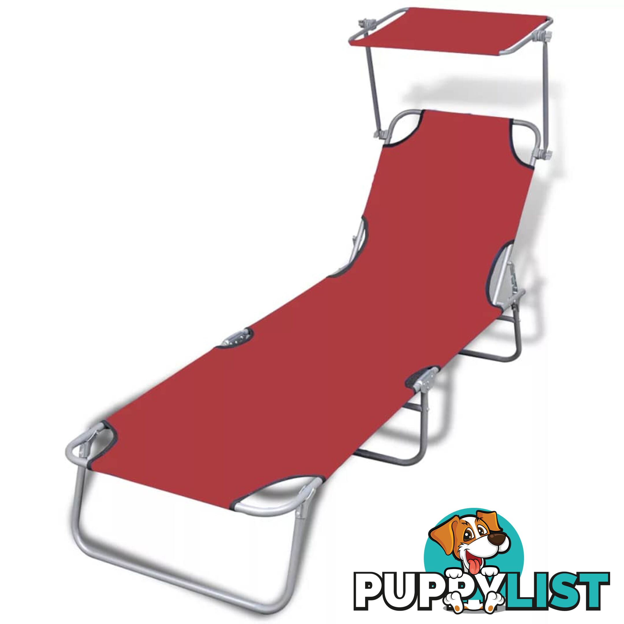 Outdoor Sunlounger Foldable With Canopy Red 189 x 58 x 27 Cm - Unbranded - 9476062036423