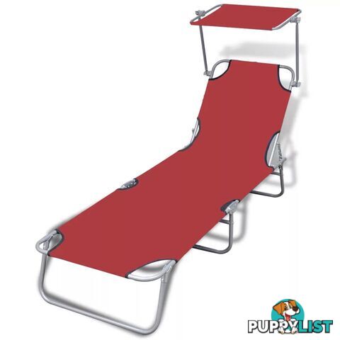 Outdoor Sunlounger Foldable With Canopy Red 189 x 58 x 27 Cm - Unbranded - 9476062036423